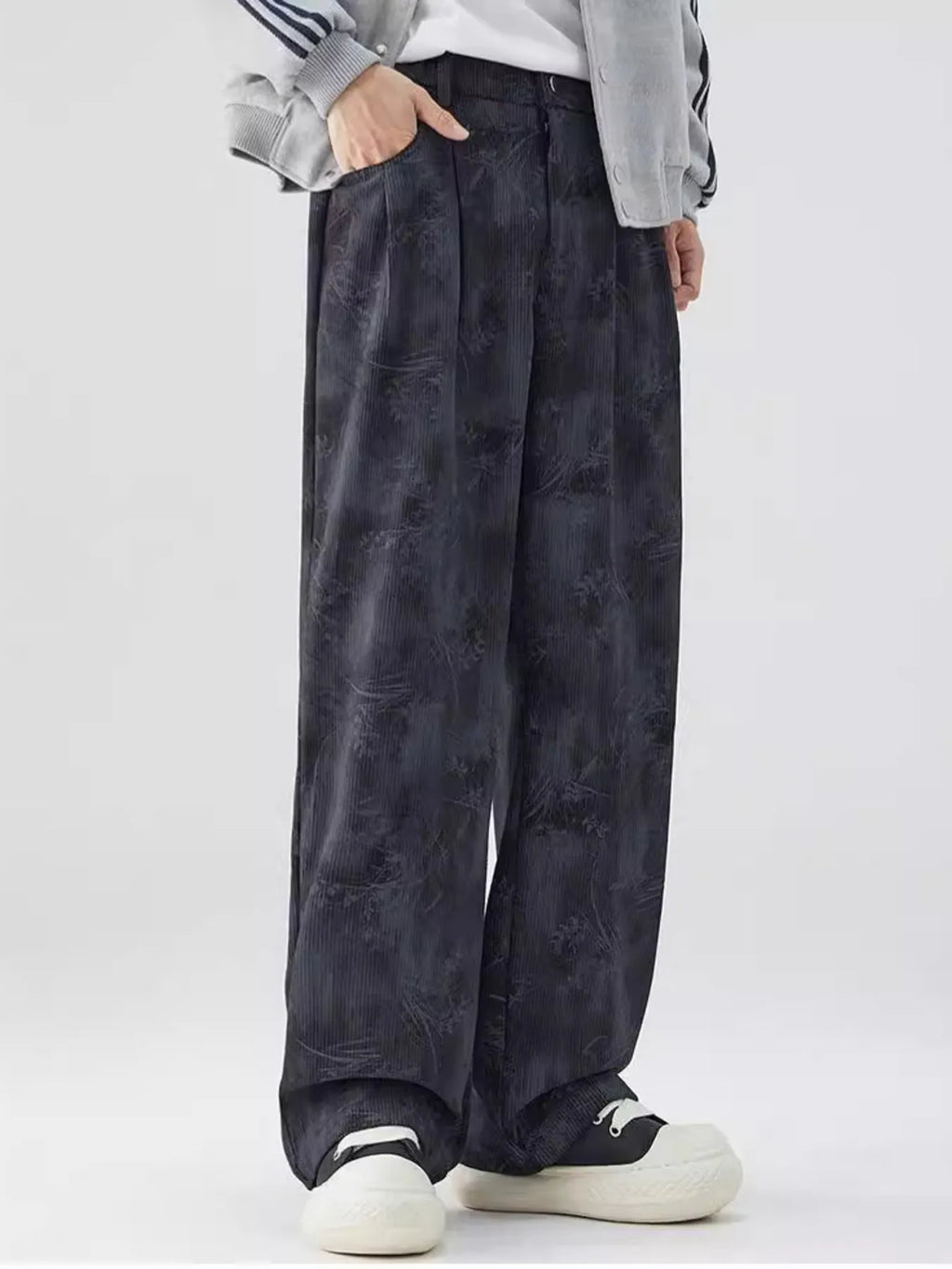 Wide-Leg Relaxed Fit Pants Plus Size in Black for Men