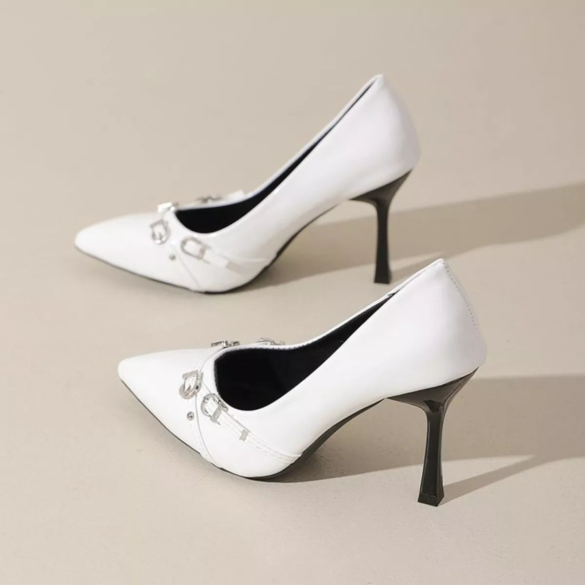 Point Toe High Heels Pumps in White for Women
