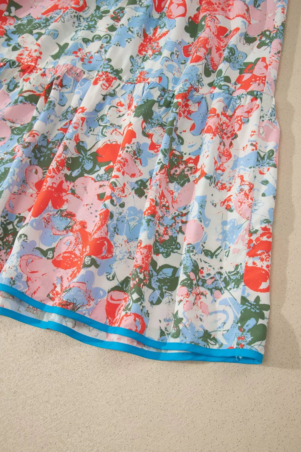 Floral Print V-Neck Contrast Trim Flutter Sleeve Long Dress for Women
