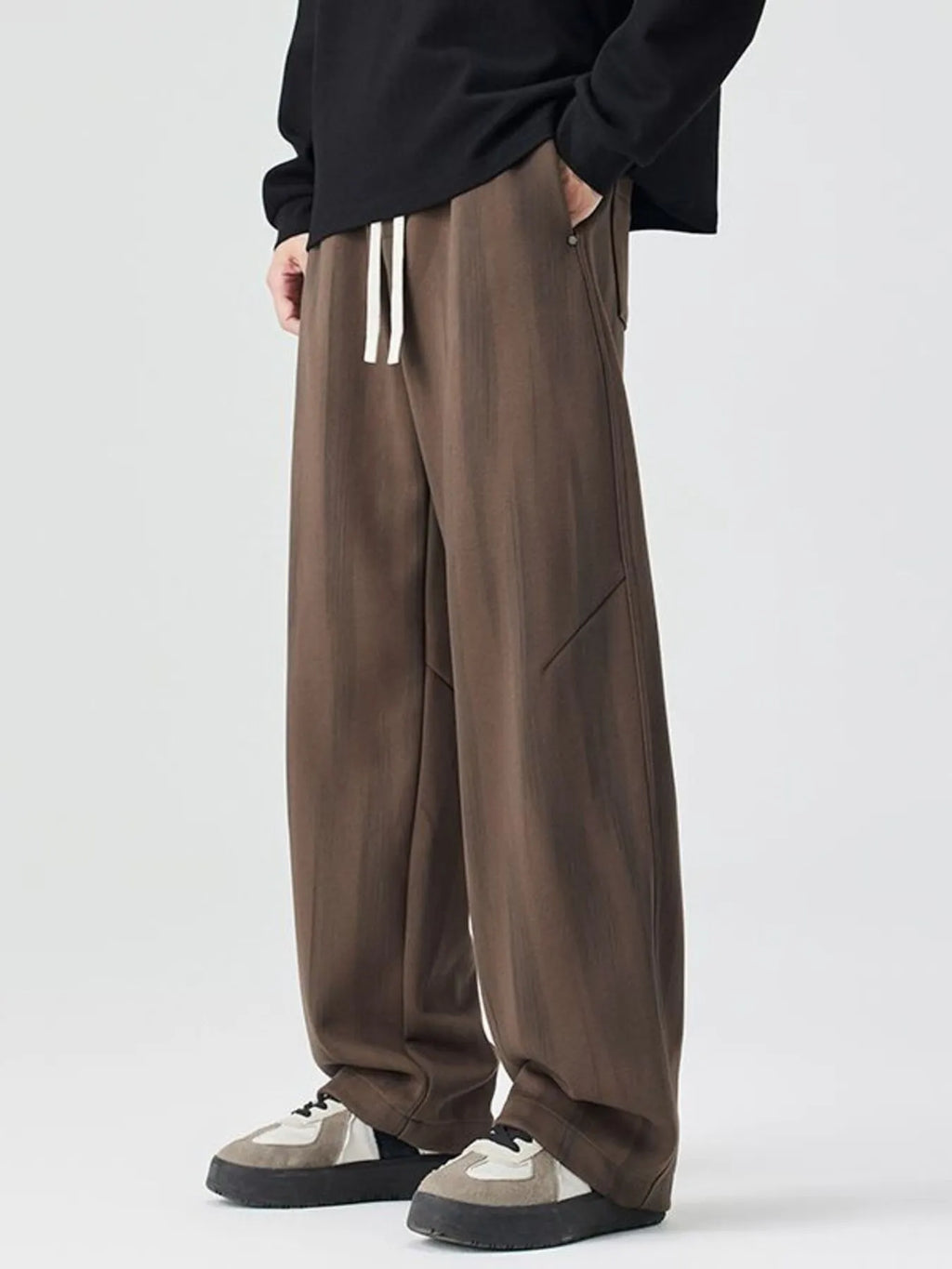 Plus Size Relaxed Fit Drawstring Casual Pants in Brown for Men