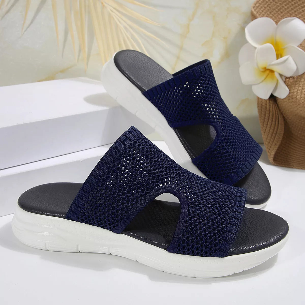 Breathable Mesh Open Toe Sandals in Dark Blue for Women