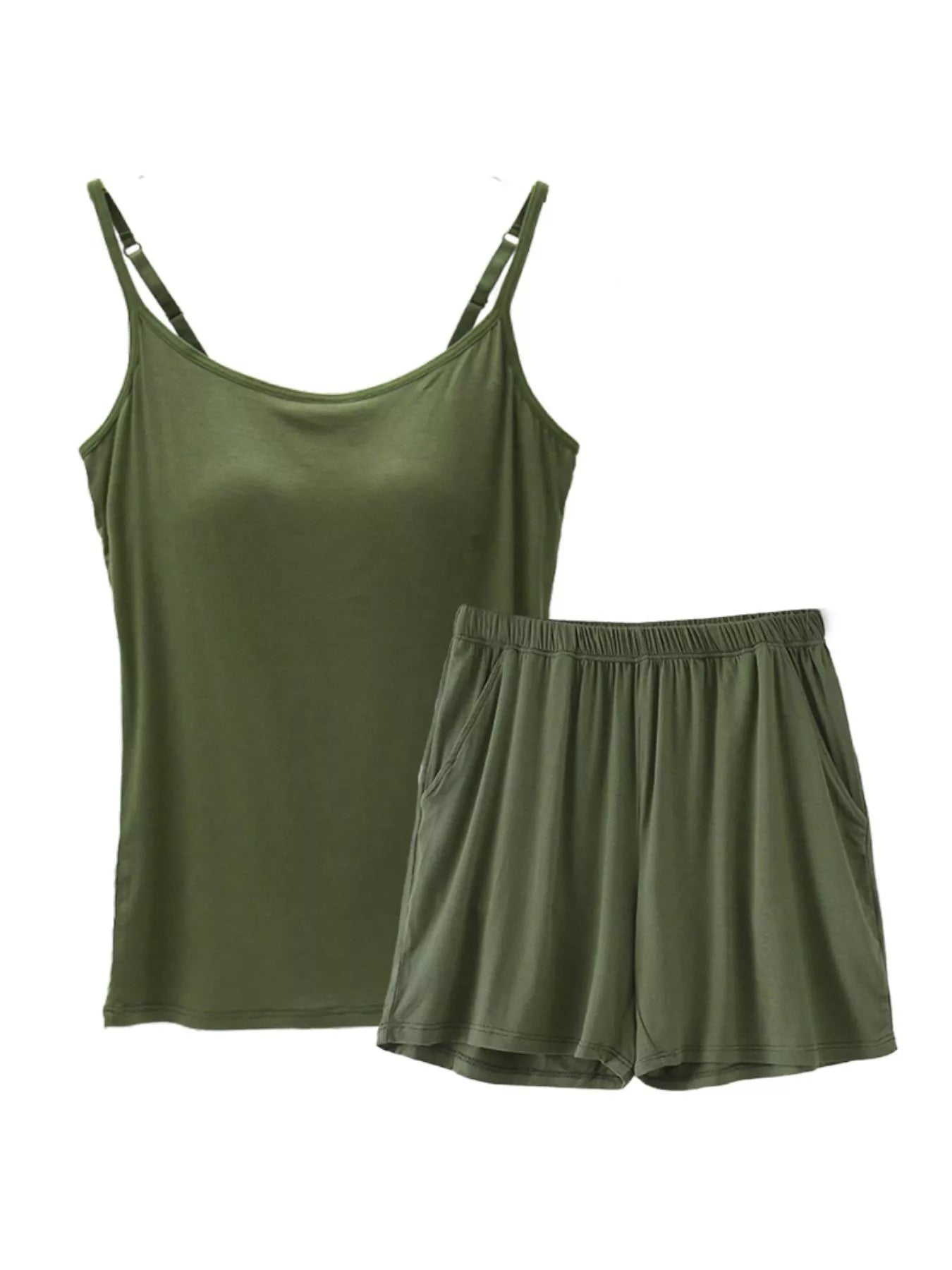 Plus Size Modal Adjustable Strap Padded Cami and Shorts Set in Khakis for Women