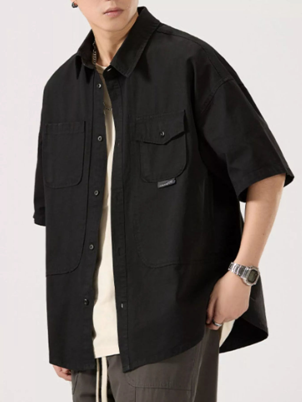 Button Up Half Sleeve Shirt Plus Size in Light Apricot for Men