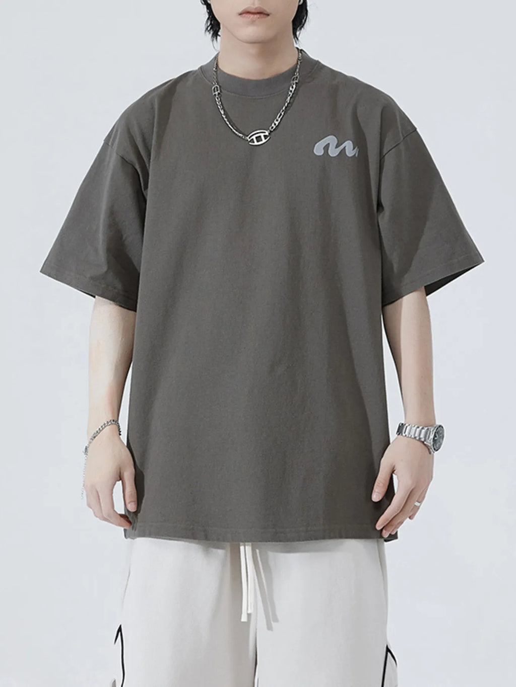 Round Neck Half Sleeve T-Shirt Plus Size in Black for Men