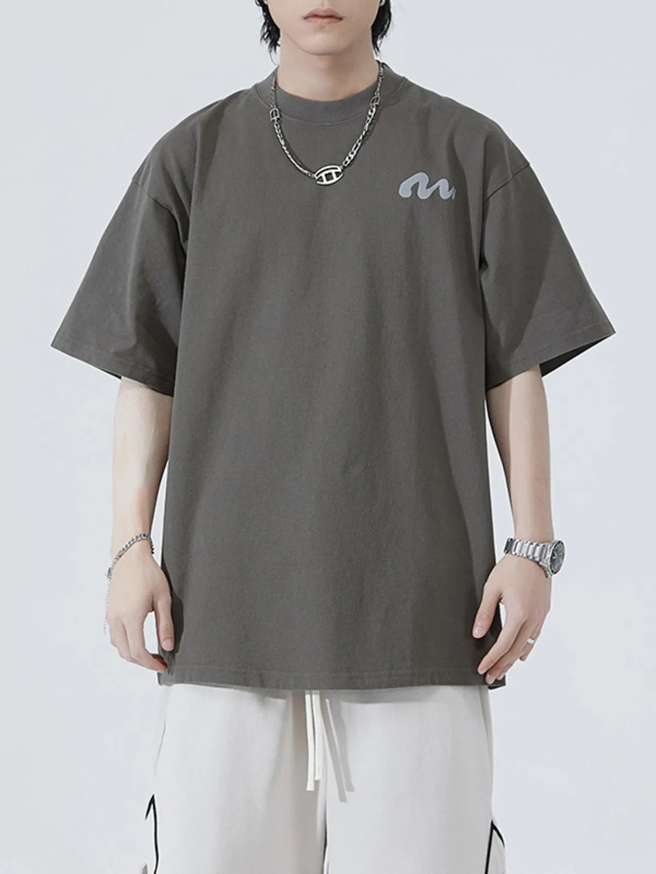 Round Neck Half Sleeve T-Shirt Plus Size in Black for Men