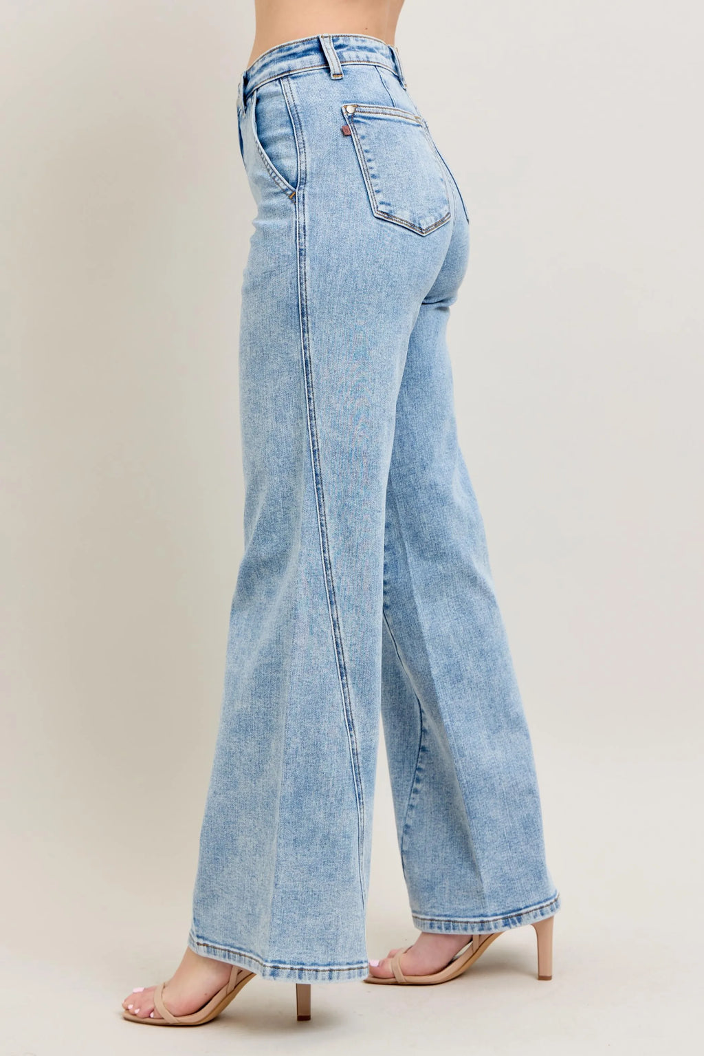 High Waist Wide Leg Jeans with Skewed Inseam Plus Size in Light for Women