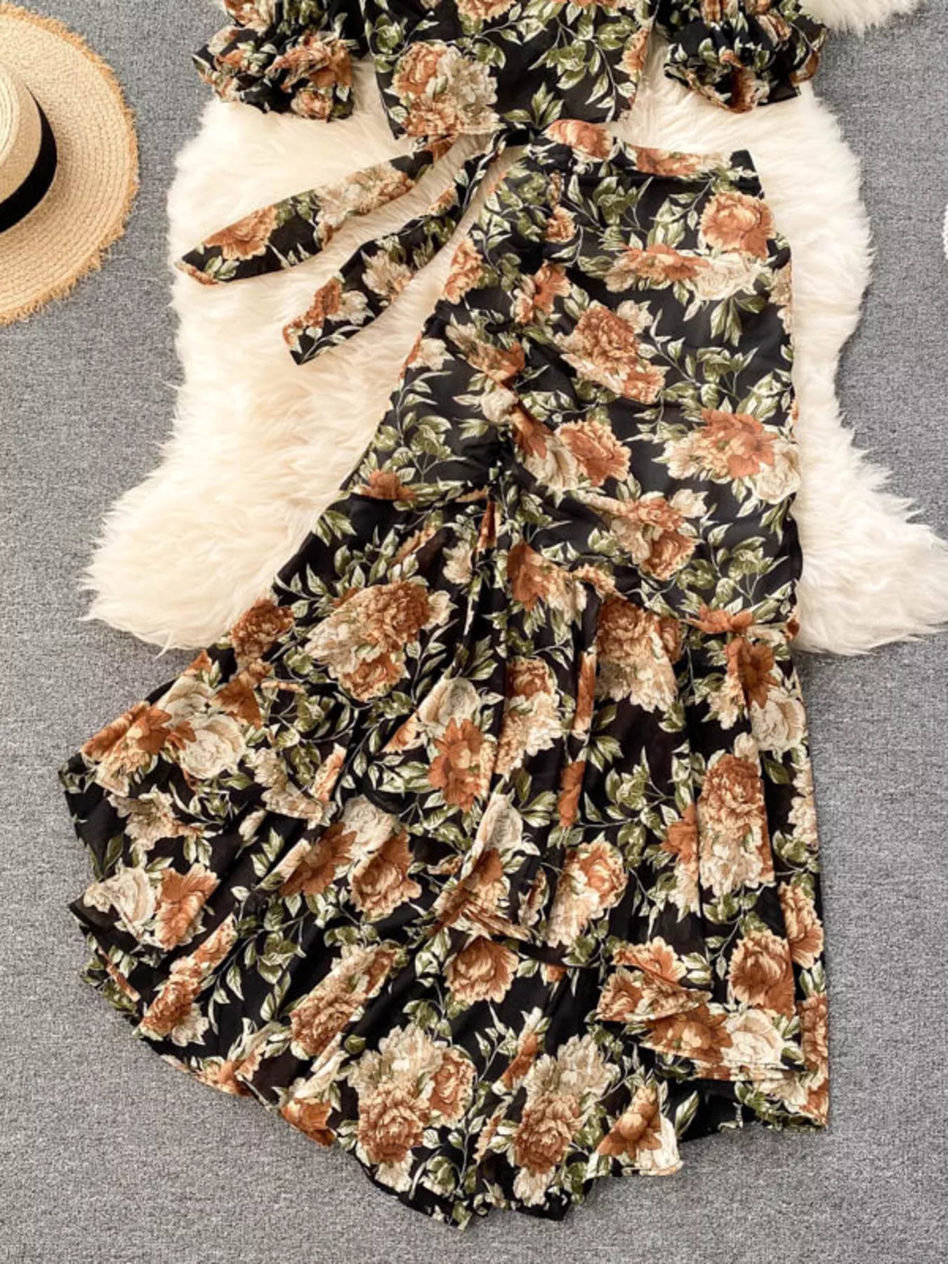 Floral Print Crop Top and Skirt Set in Pink for Women
