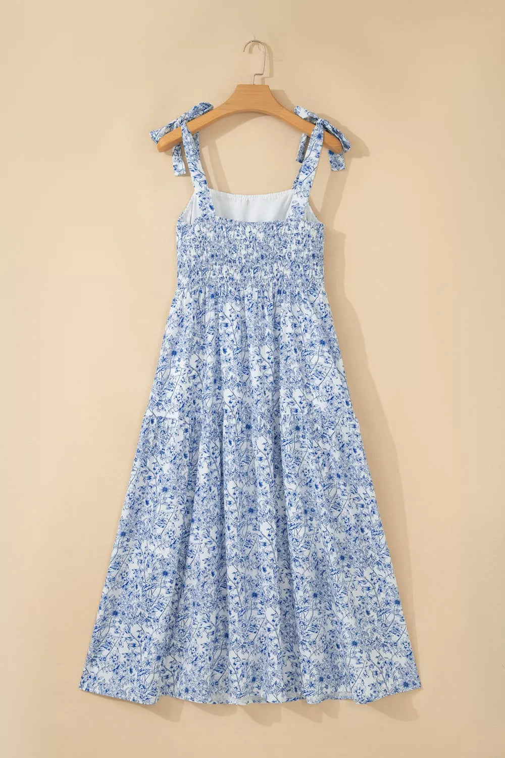 Floral Print Knot Straps High Waist Flared Maxi Dress for Women