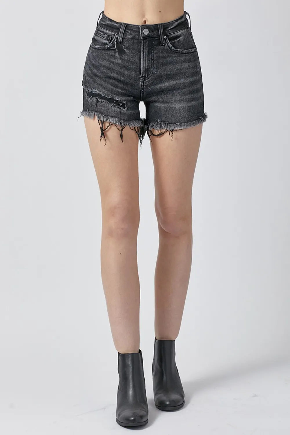 Raw Hem Denim Shorts with Pockets for Women