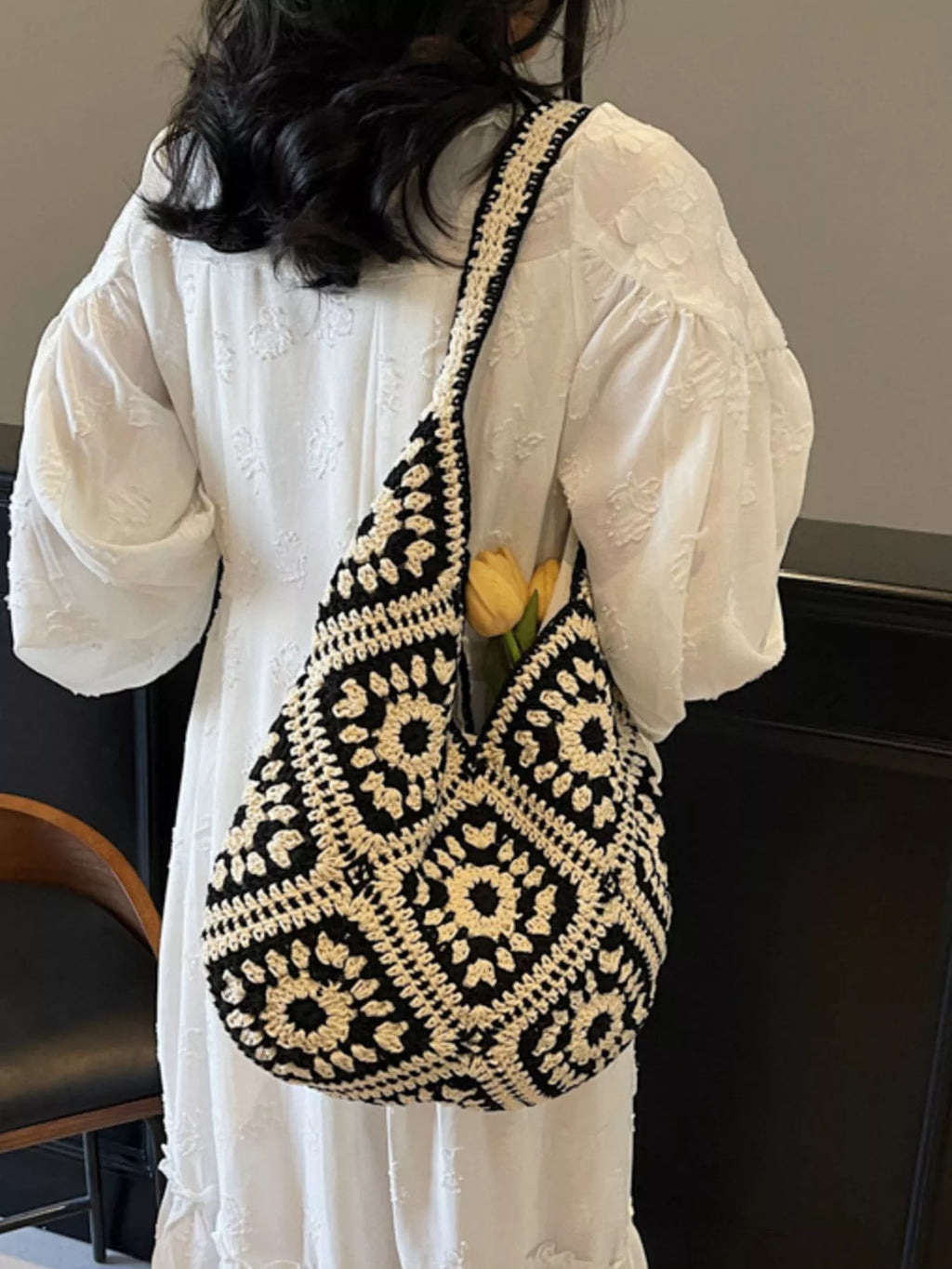 Crochet Hobo Shoulder Bag for Women