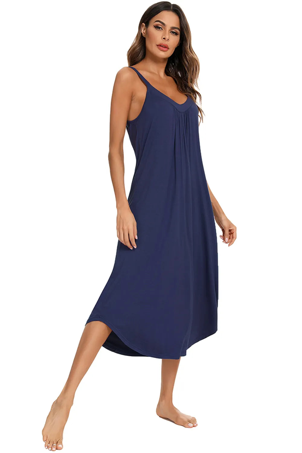 V-Neck Midi Lounge Dress in Scarlet for Women