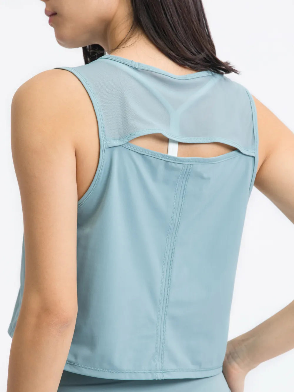 Round Neck Cropped Active Tank in Air Force Blue for Women