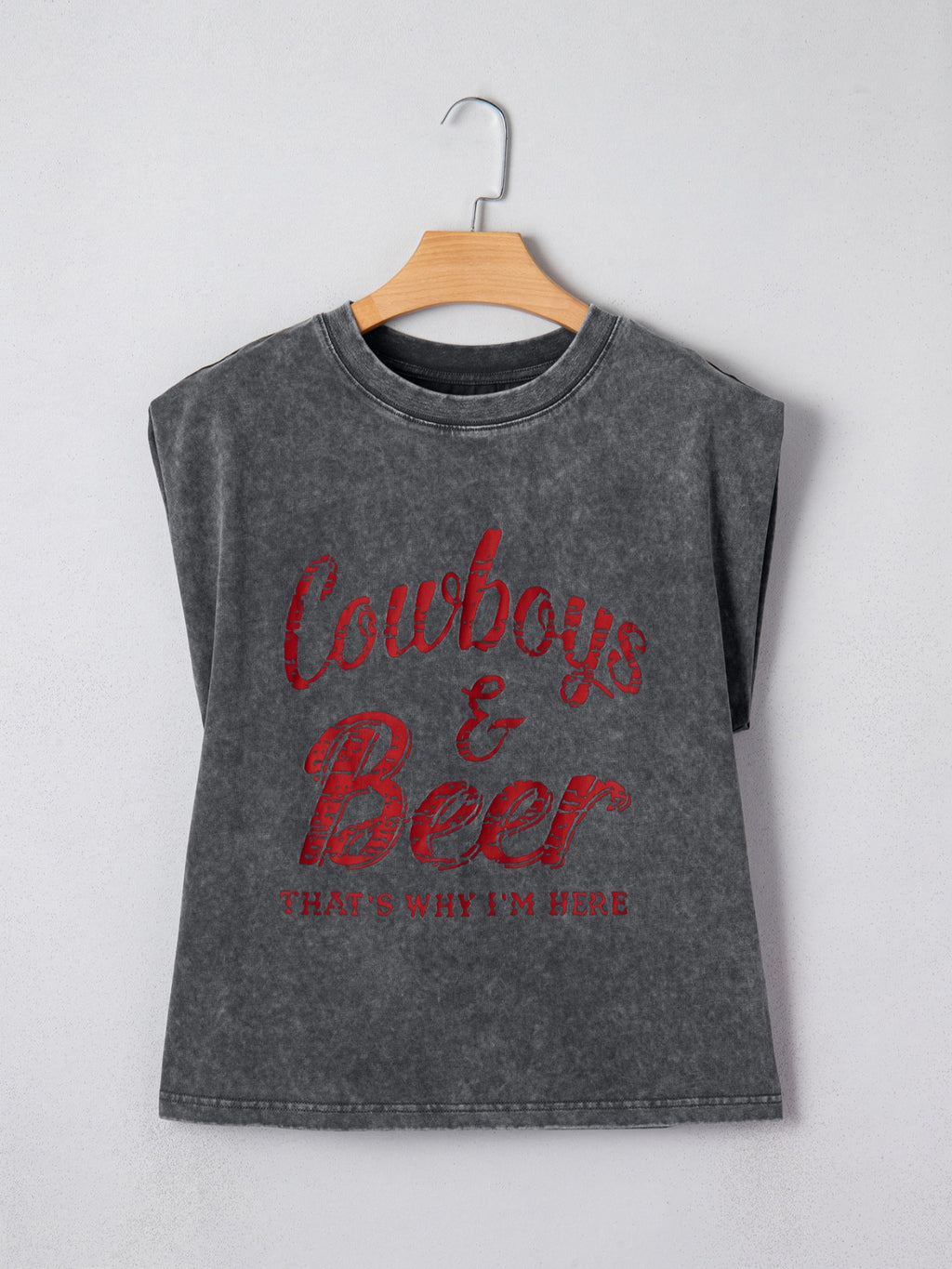 Cowboy & Beer Western Graphic Mineral Wash Tank Top in Khaki for Women