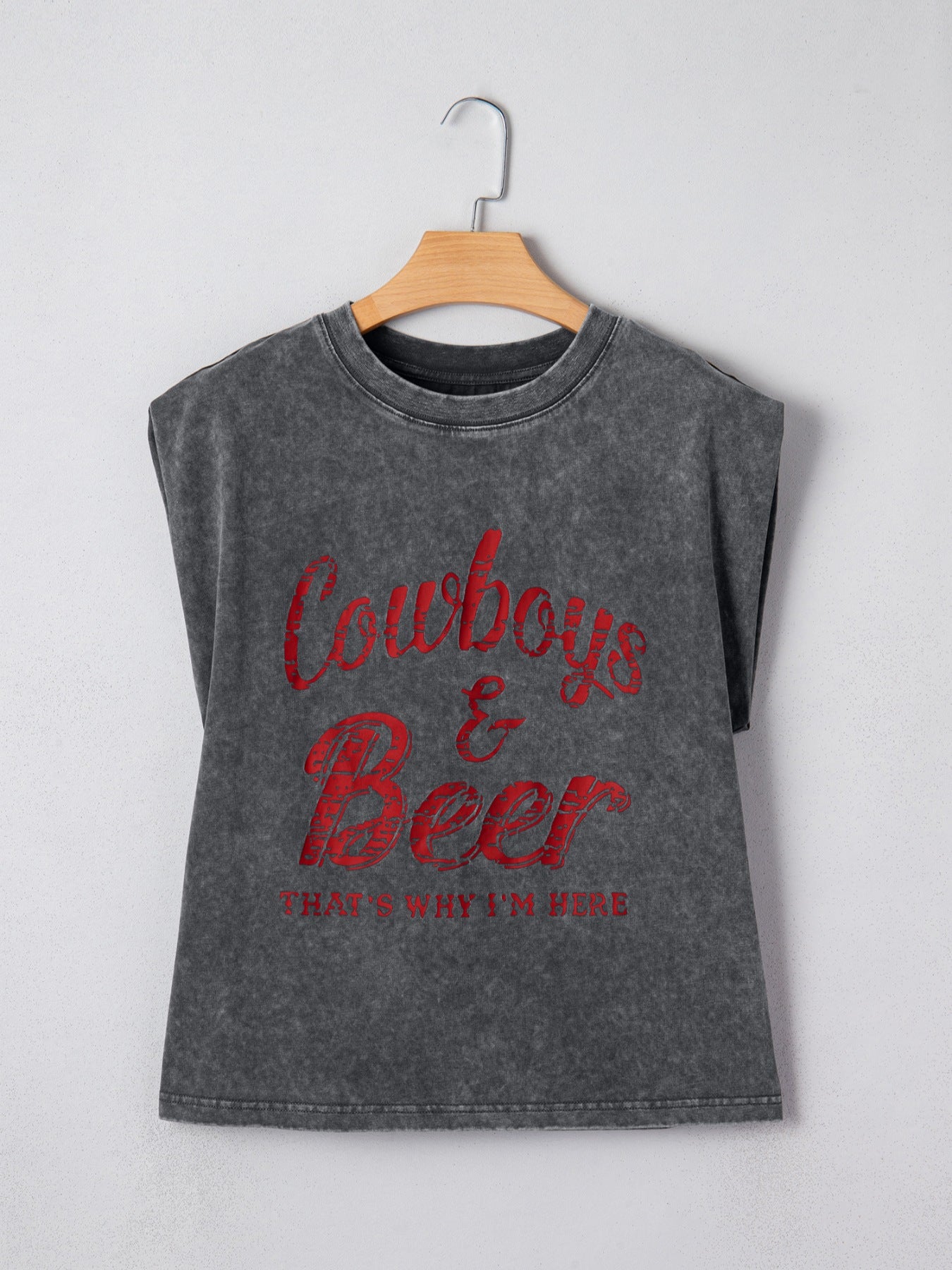 Cowboy & Beer Western Graphic Mineral Wash Tank Top in Khaki for Women