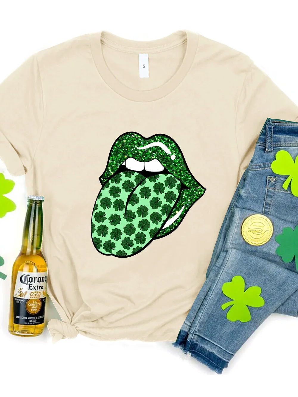 Saint Patricks Day Round Neck T-Shirt in Pink Purple for Women