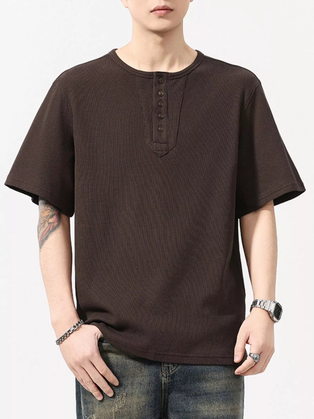 Plus Size Round Neck Short Sleeve T-Shirt in Light Gray for Men
