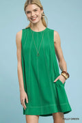 Linen Sleeveless Swing Dress in Kelly Green for Women