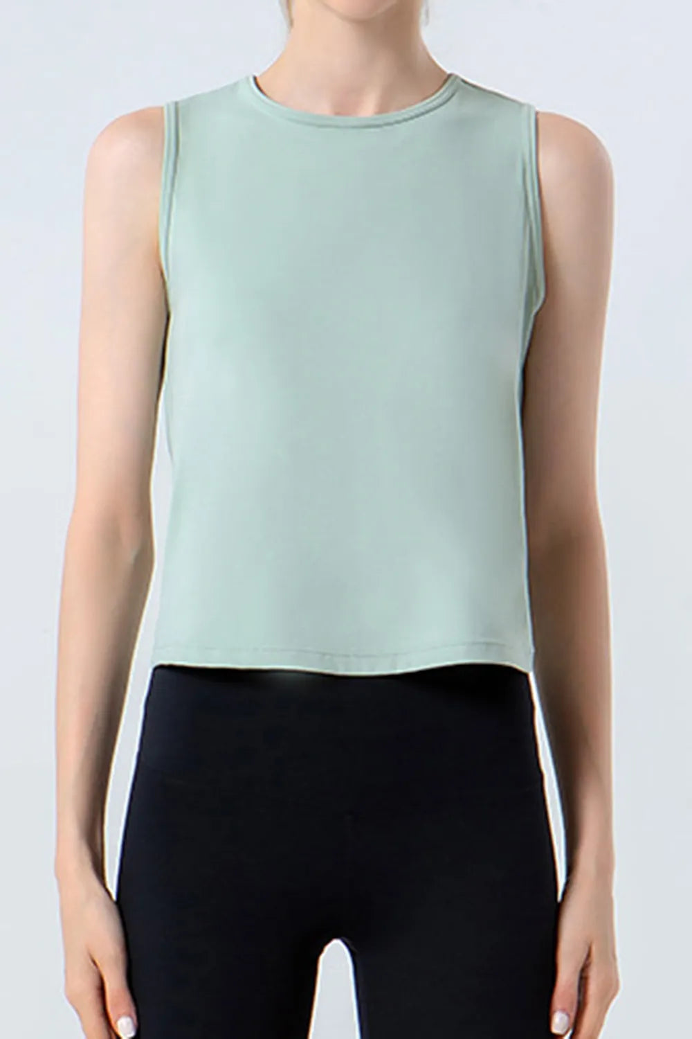 Round Neck Active Tank in Light Green for Women