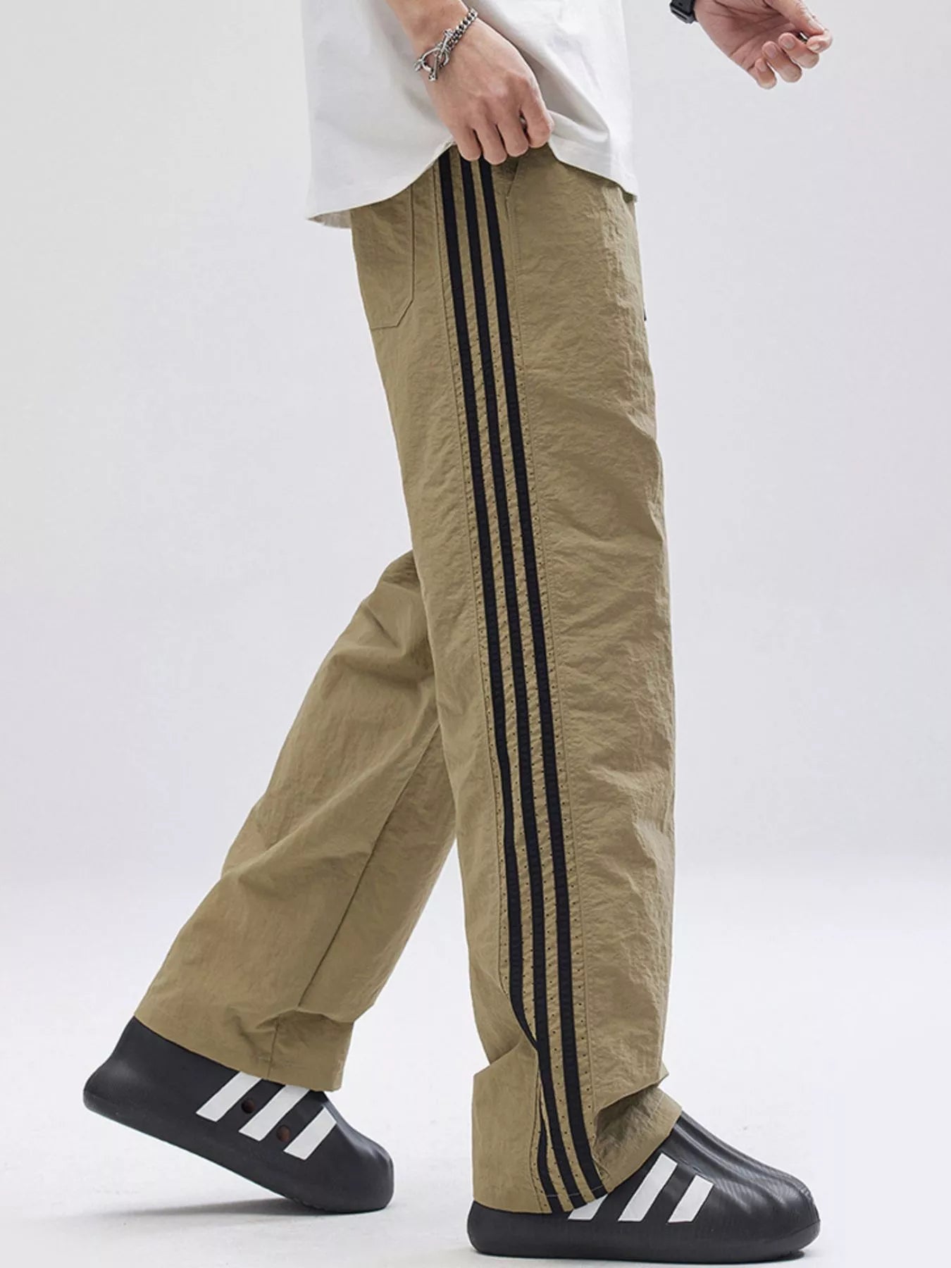 Side Striped Wide Leg Pants Plus Size in Black for Men