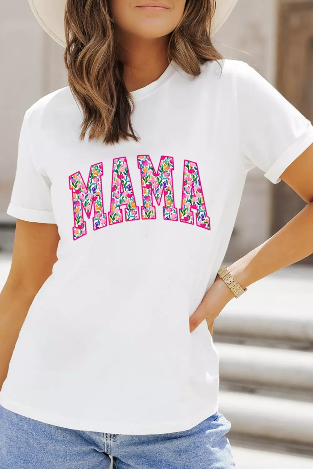 Floral Mama Graphic Casual Short Sleeve T-Shirt Plus Size for Women
