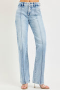 Tummy Control High Rise Straight Pin Tuck Jeans in Light for Women