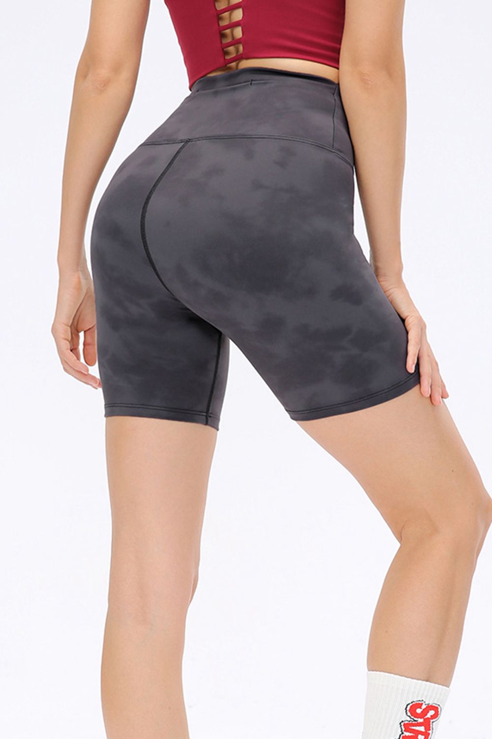 Wide Waistband Sports Shorts in Matcha Green in Mauve for Women