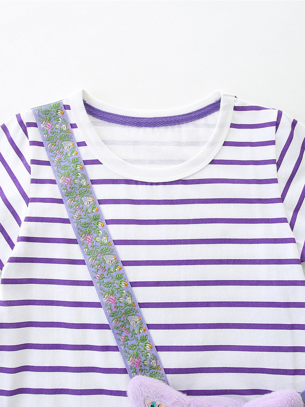 Striped Casual Dress with Cat Bag in Lavender for Girls