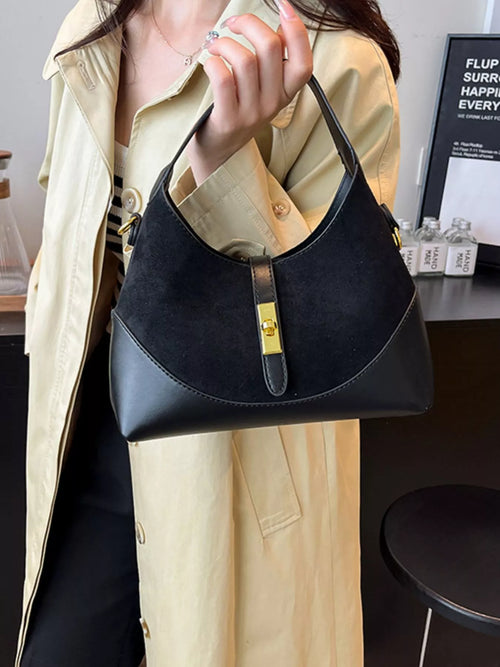 Buckle Leather Shoulder Bag in Black for Women
