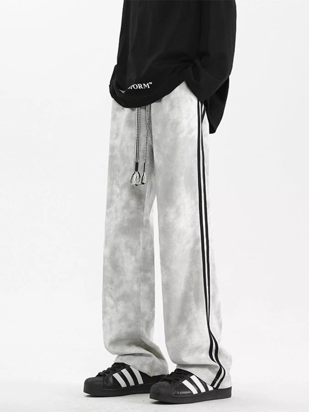 Plus Size Drawstring Loose Fit Pants in Gray for Men