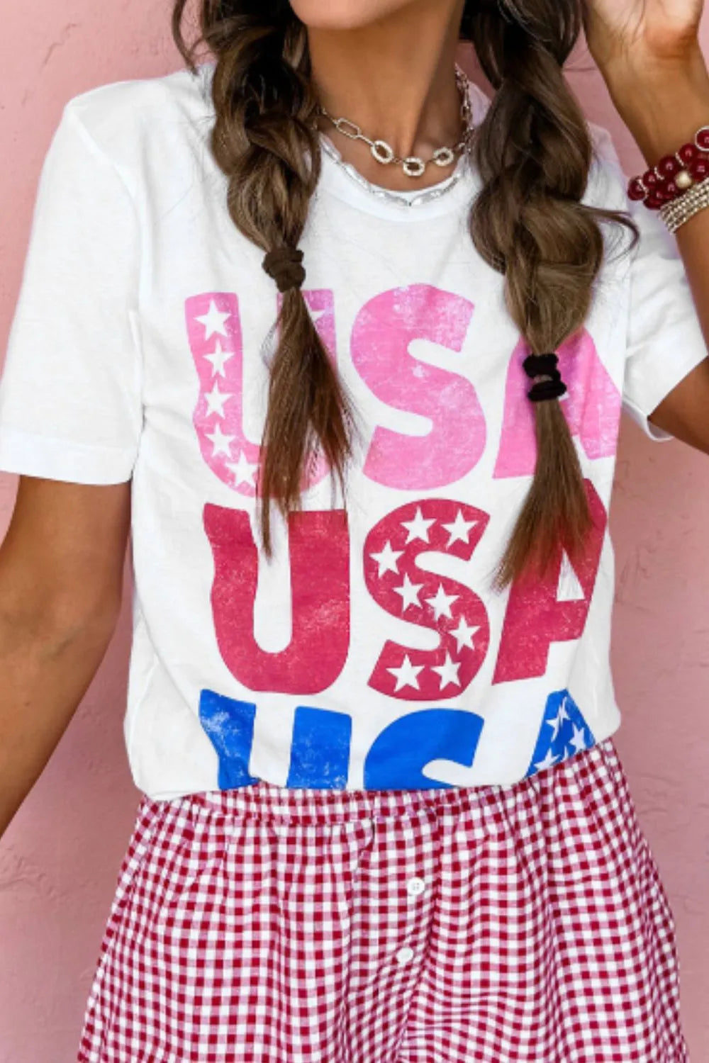 Letter Graphic Round Neck Short Sleeve T-Shirt in Relaxed in White for Women