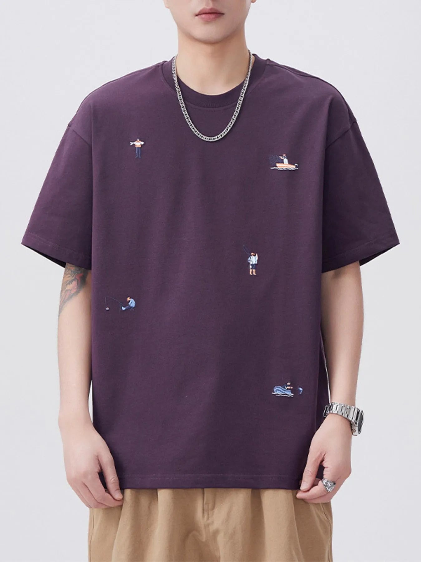 Plus Size Round Neck Short Sleeve T-Shirt in Off-White for Men