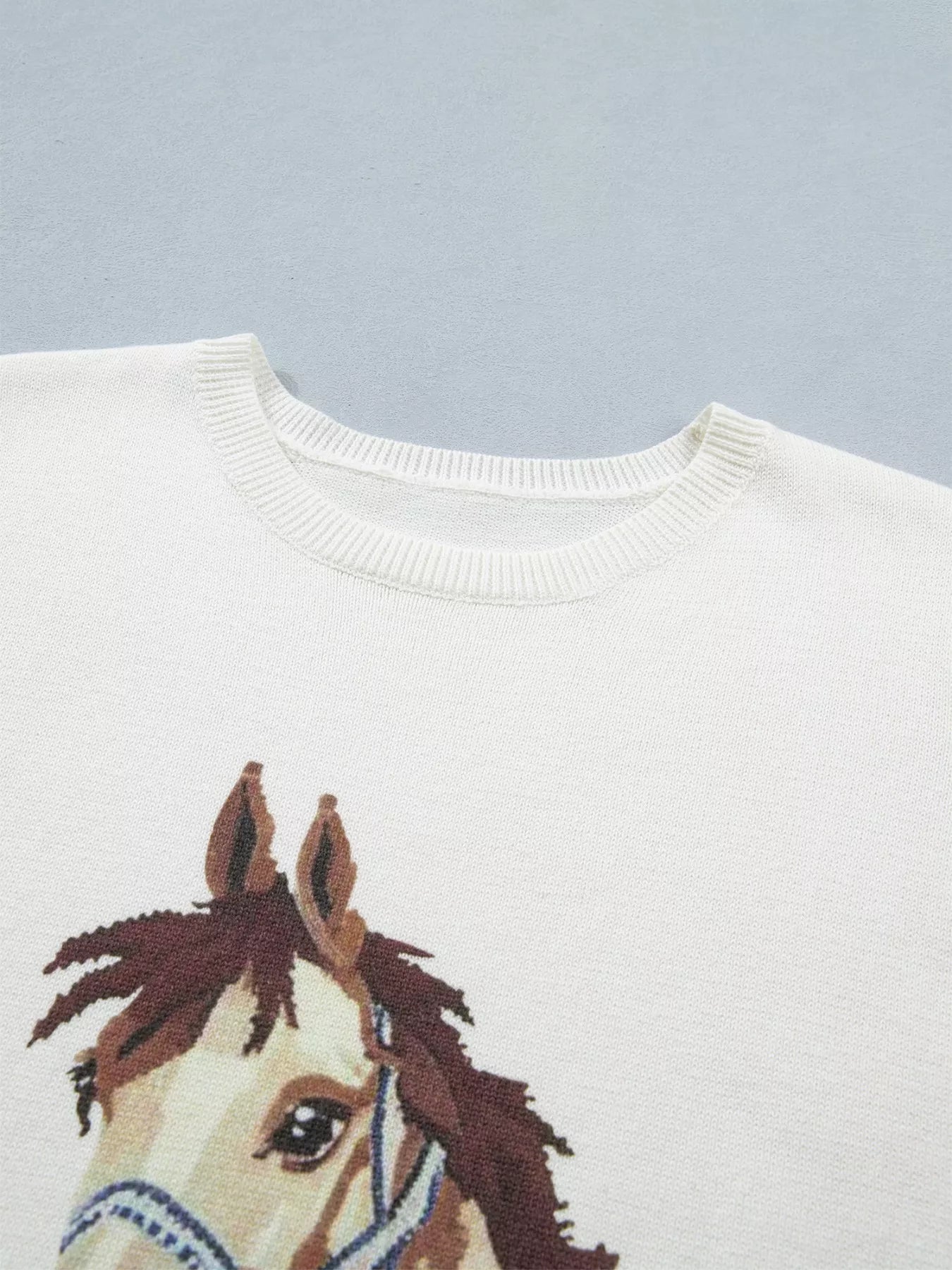 Wild West Horse Head Printed Short Sleeve Sweater for Women
