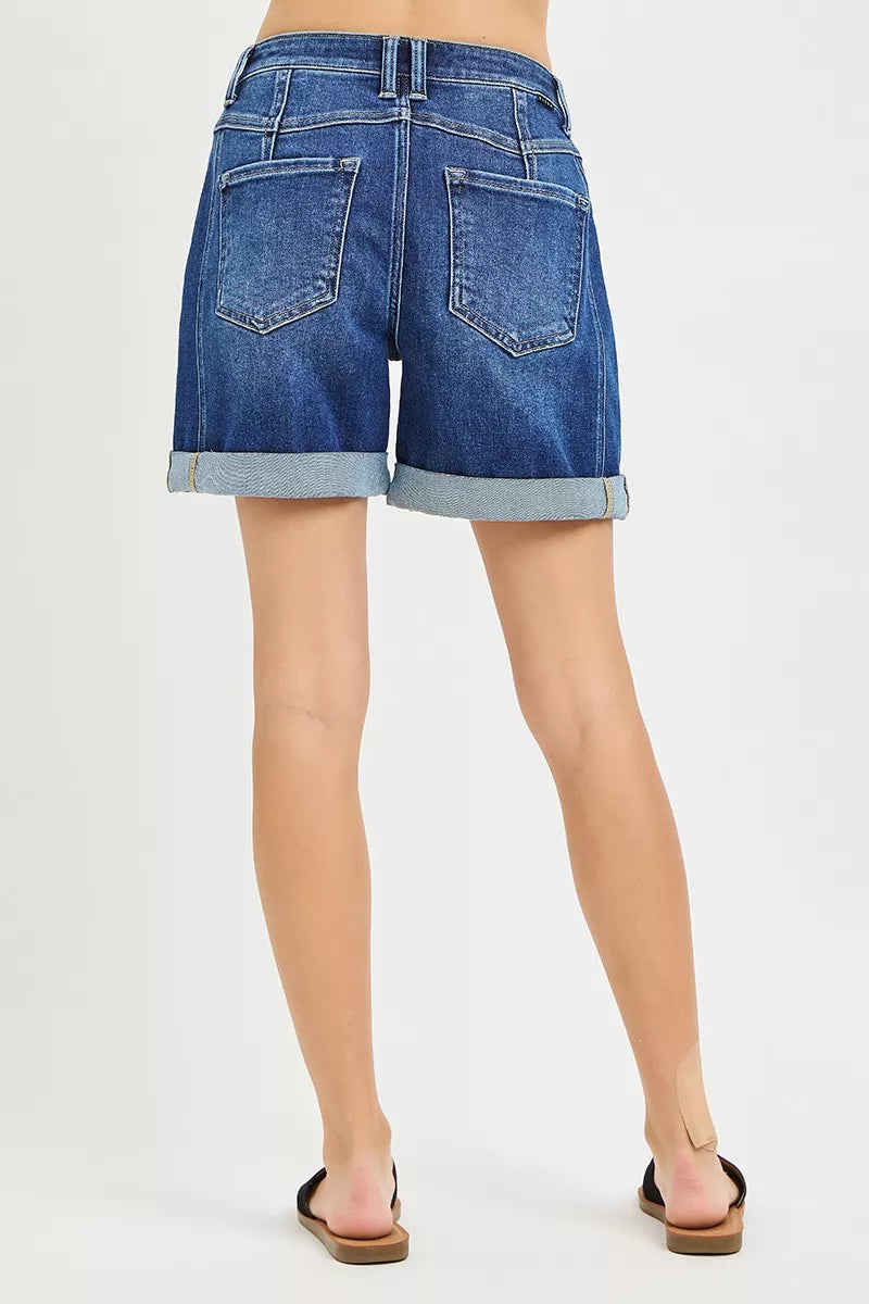 High Rise Seamed Roll Up Shorts in Dark for Women