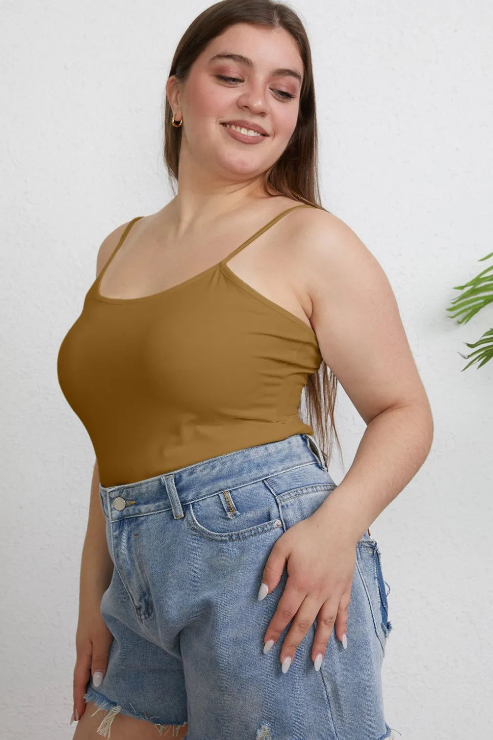 Round Neck Slim Cami Plus Size in Dark Gray for Women