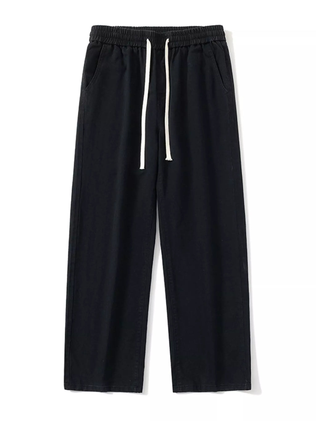 Relaxed Fit Drawstring Pants Plus Size in Black for Men