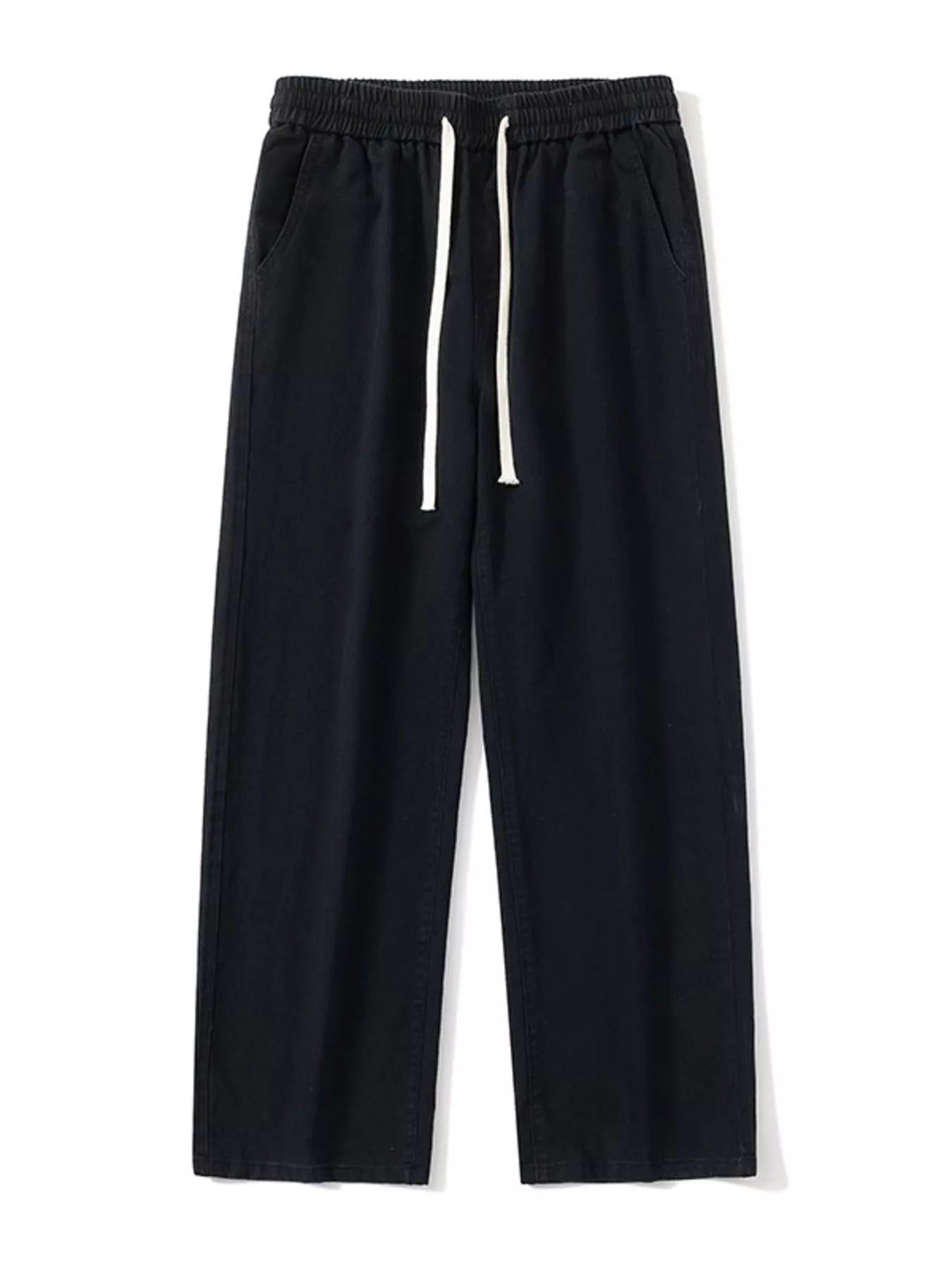Relaxed Fit Drawstring Pants Plus Size in Black for Men