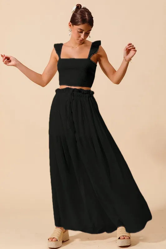 Smocked Top and Flowy Maxi Skirt Set for Women