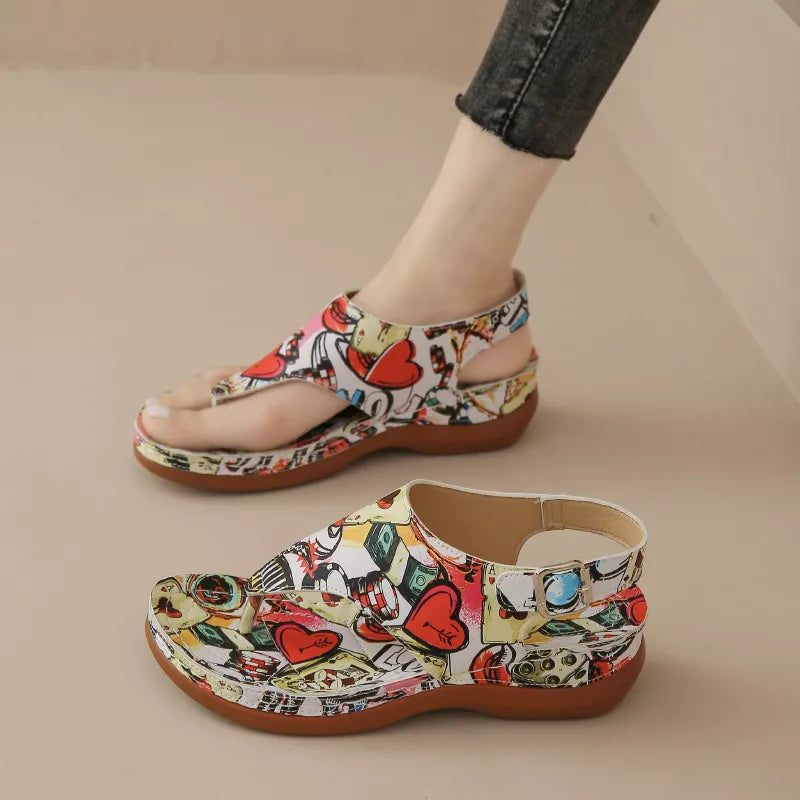 Toe Post Wedge Sandals in Playing Cards for Women