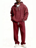 Casual Waffle Knit Hoodie and Pants Set Plus Size in Rust for Men
