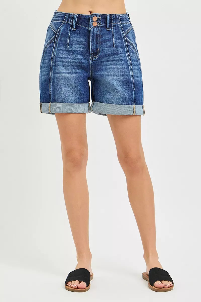 High Rise Seamed Roll Up Shorts for Women