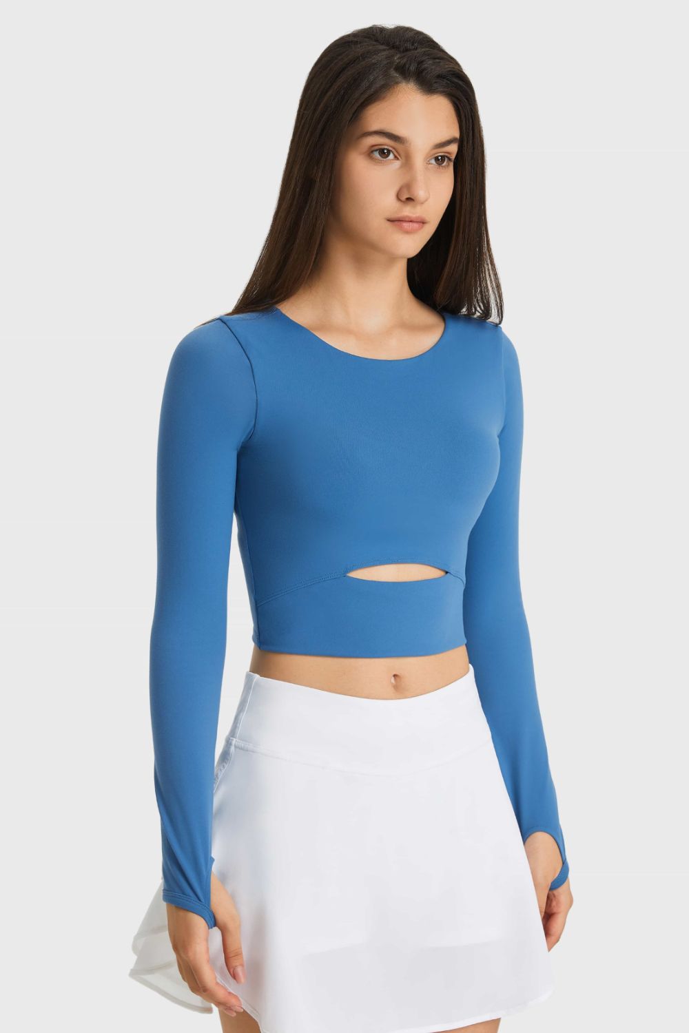 Cutout Long Sleeve Cropped Sports Top in Blue for Women