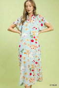 Abstract Print Flutter Sleeve Midi Dress in Light Blue for Women