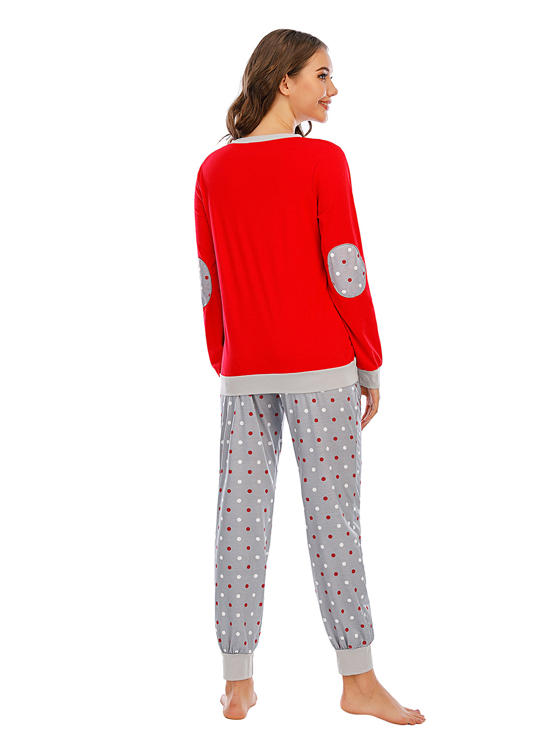 Long Sleeve Top and Polka Dot Pants Set in Pastel Blue for Women