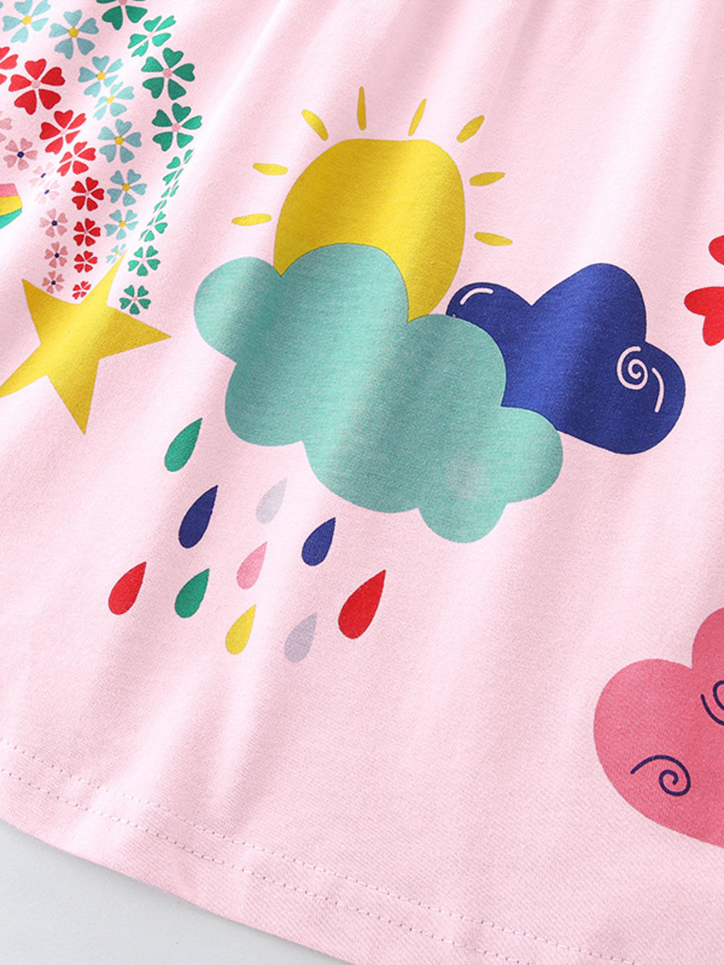 Rainbow Print Short Sleeve Casual Dress in Blush Pink for Girls