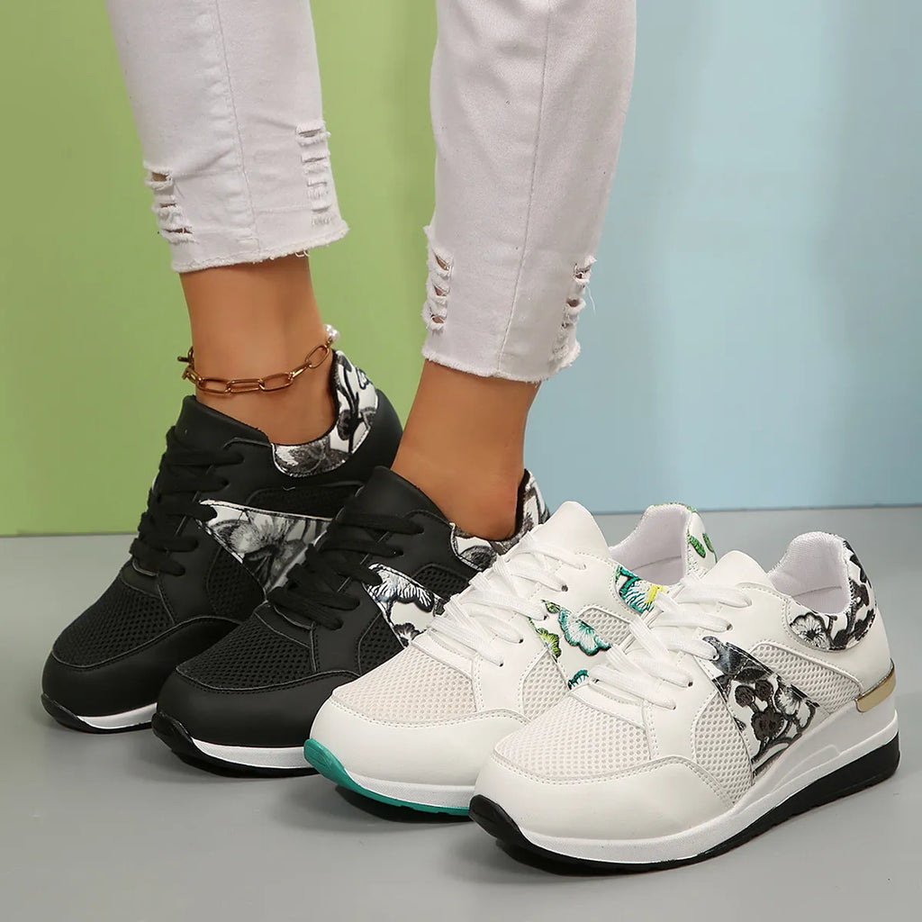 Floral Mesh Wedge Athletic in White for Women