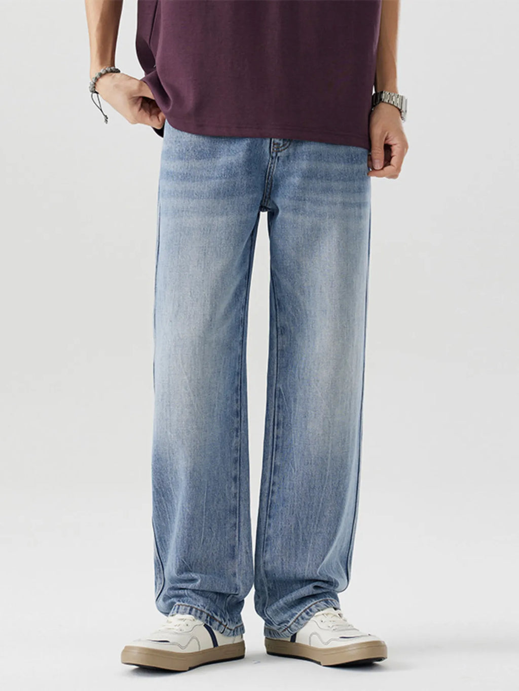 Loose Fit Wash Jeans in Blue for Men