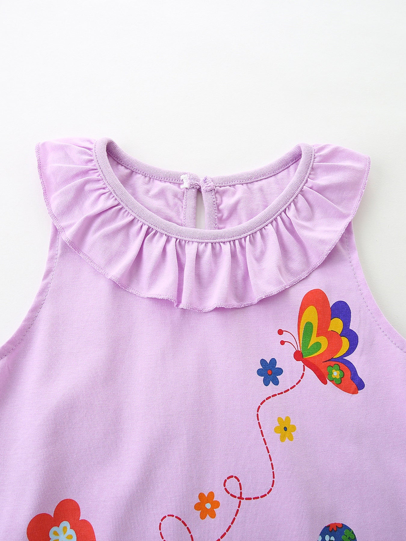 Ruffle Collar Floral a-Line Dress in Lavender for Girls