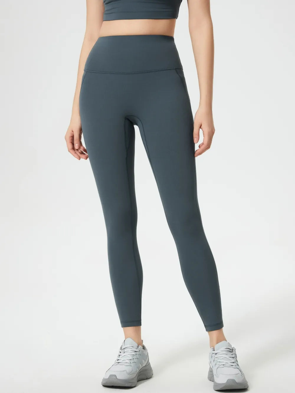 Wide Waistband Active Leggings in Dark Gray for Women