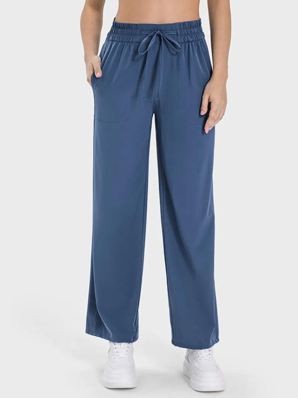 Drawstring Pocketed Active Pants in Light Mauve for Women