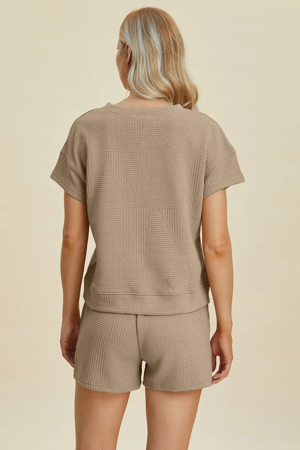 Plus Size Texture Short Sleeve Top and Shorts Set in Gray for Women